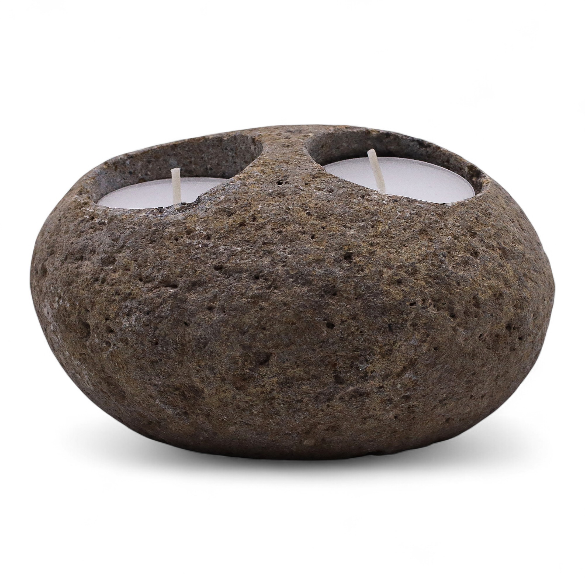 Natural Riverstone Candle Holder - Double Nightlight
